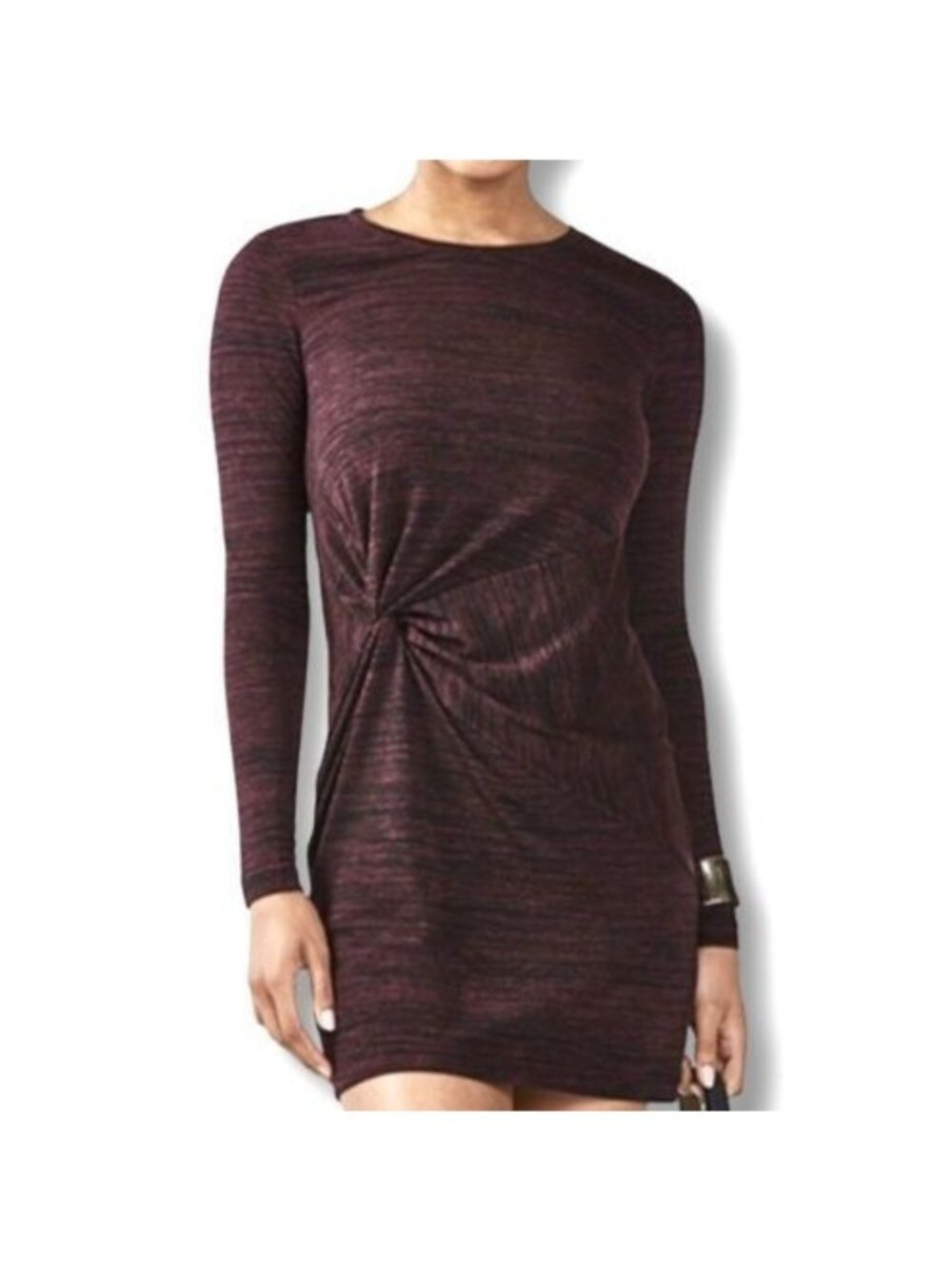 Fabletics Long Sleeve Crew Neck Twist Side Red Space Dye Knit Mini Dress XS